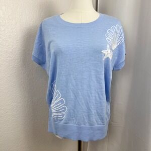 Loft Top Womens Medium Powder Blue Seashell Cotton Coastal Preppy Resort Summer
